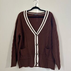 Brown Cardigan with White Trim